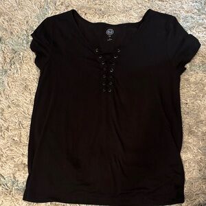 SO Black Lace-Up Short Sleeve Top